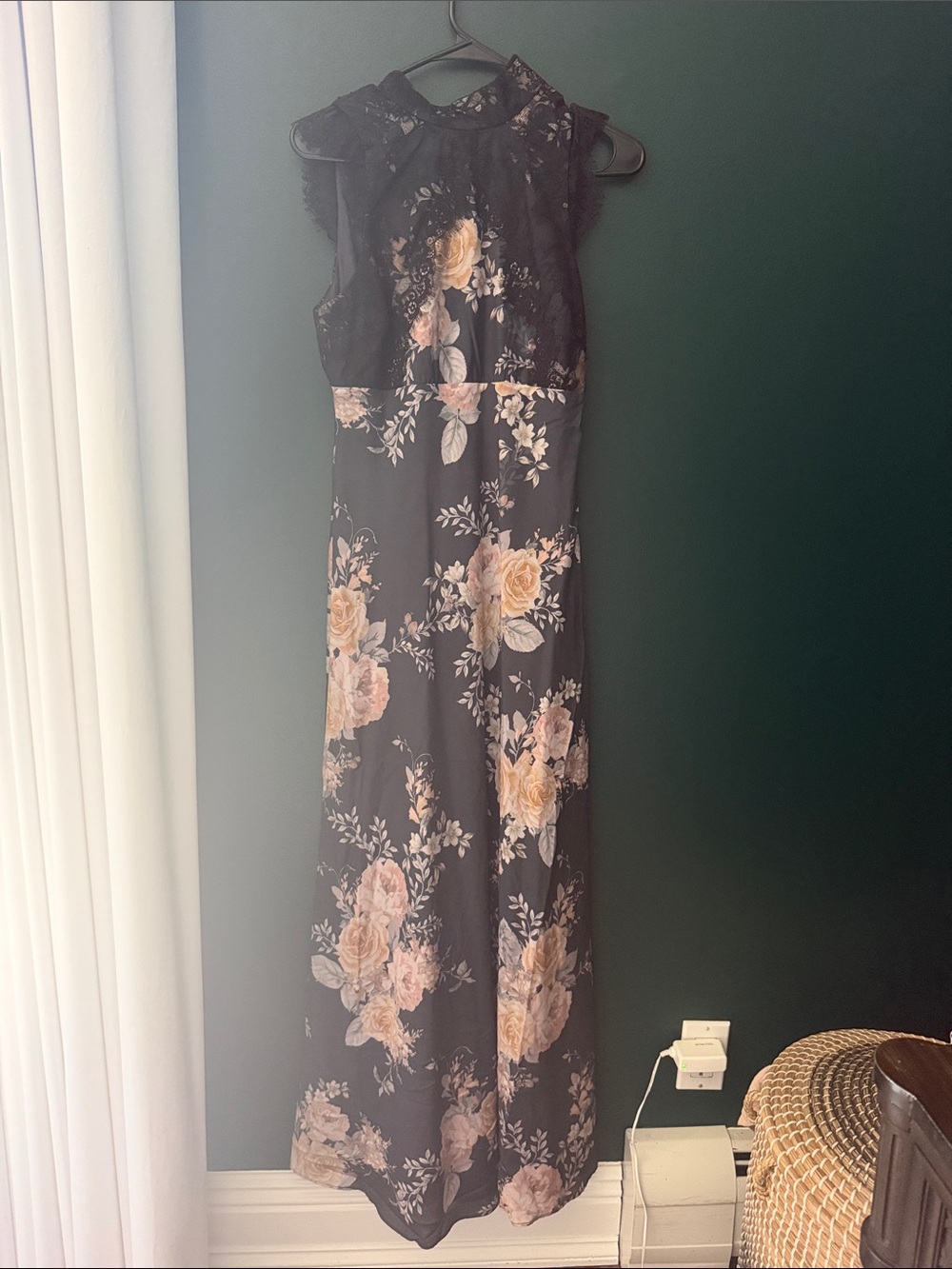 Maison Amory Black Moonlight Rose Floral and Lace Dress